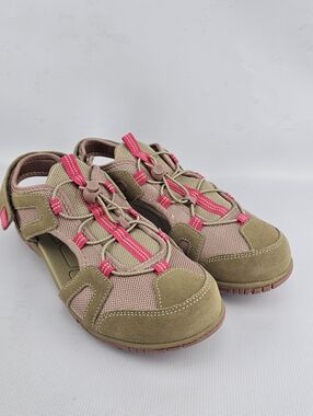Lands' End Women's All Weather Closed Toe River Sandals Pink Tan Size 11